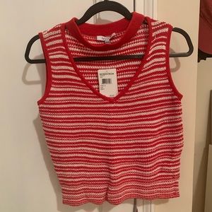 Red and white striped knit sleeveless top, size s
